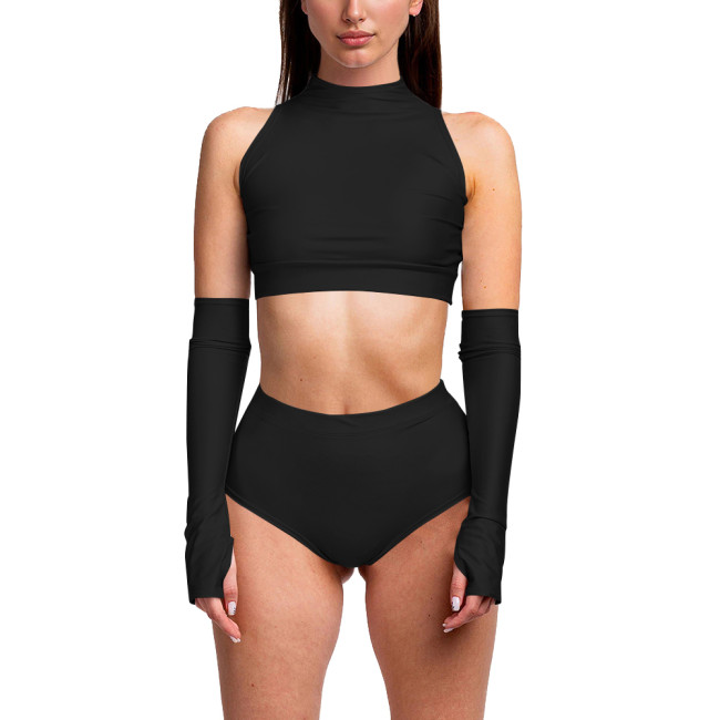 Summer 3 Piece Set Women Sexy Club Sleeveless Bodycon Crop Top PU Leather Low Waist Sexy Panties Stage Apparel Exotic Sets 7XL