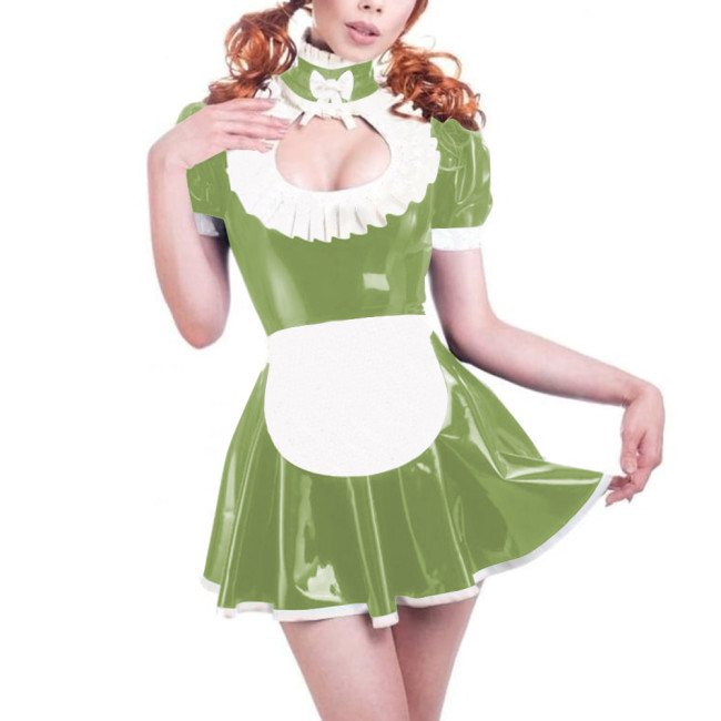 Sissy Role Play Maid Outfits Sexy Hollow A-line Swing Mini Dress with Apron Cross-dressering Cosplay Pleated Maid Dress Sets 7XL