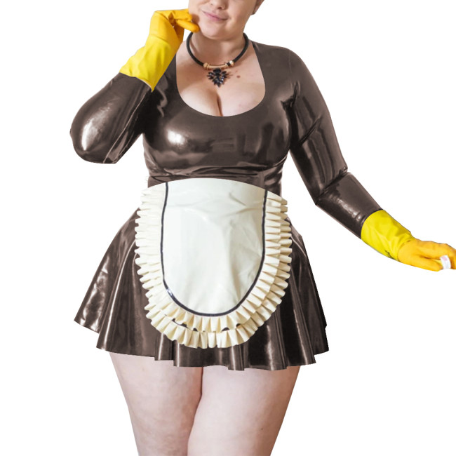 Maid Cosplay Sexy Costumes Wetlook Women Long Sleeve Fetish Slim Fit Mini Dress Sissy Role Play Maid Outfit Clubwear