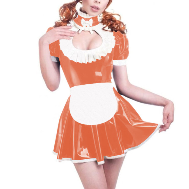Sissy Role Play Maid Outfits Sexy Hollow A-line Swing Mini Dress with Apron Cross-dressering Cosplay Pleated Maid Dress Sets 7XL