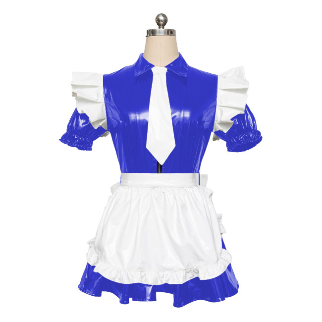 Maid PVC Leather Short Sleeve Slim Fit Pleated Mini Dress Adult Sex Costume for Role Play Cosplay Sissy Mens Maid Sets