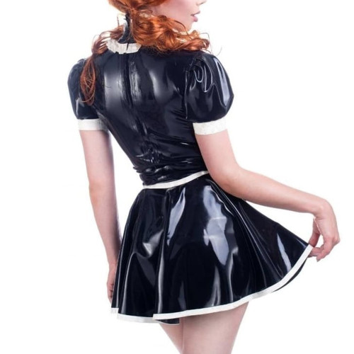 Sissy Role Play Maid Outfits Sexy Hollow A-line Swing Mini Dress with Apron Cross-dressering Cosplay Pleated Maid Dress Sets 7XL