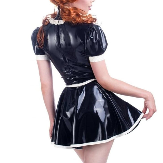 Sissy Role Play Maid Outfits Sexy Hollow A-line Swing Mini Dress with Apron Cross-dressering Cosplay Pleated Maid Dress Sets 7XL