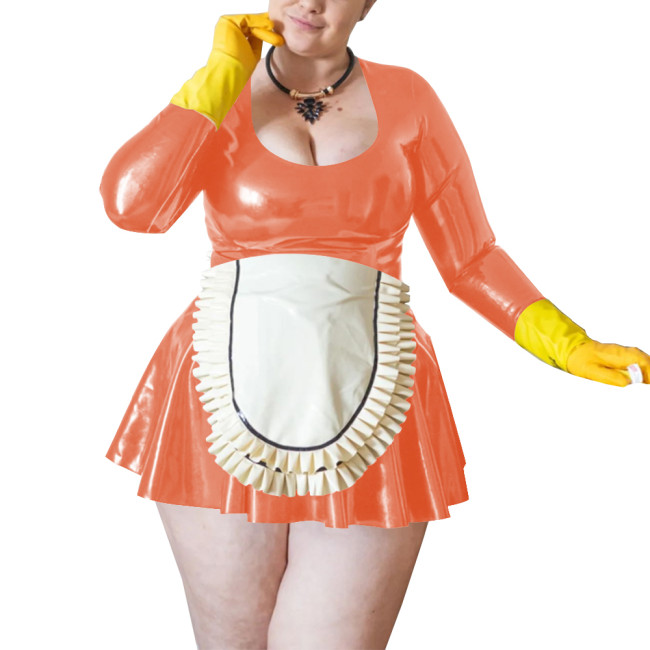 Maid Cosplay Sexy Costumes Wetlook Women Long Sleeve Fetish Slim Fit Mini Dress Sissy Role Play Maid Outfit Clubwear