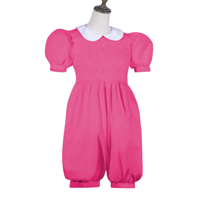 Sweet Doll Collar Sissy Adult Rompers French Lockable Wetlook PVC Leather Short Jumsuit Halloween Party Cosplay Loose Bodysuit