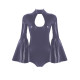 Sexy Wetlook Hollow Out Bodysuit Exotic Lingerie Shiny PVC Leather High Cut Catsuit Flared Long Sleeve Rompers Sissy Clubwear