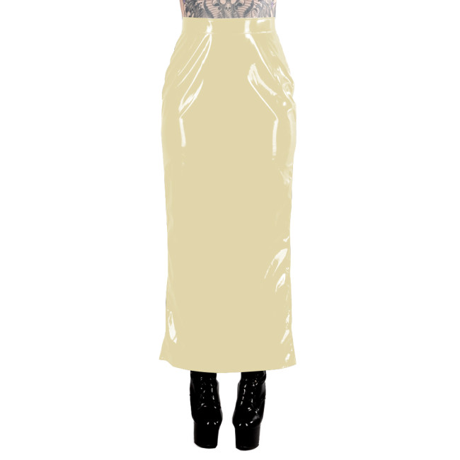 Ladies Fetish PVC Leather Long Skirt Elegant Casual High Waist Straight Skirts for Womens Streetwear Party Sexy Mistress Skirts