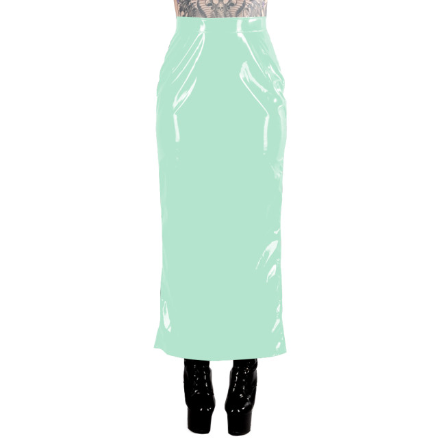 Ladies Fetish PVC Leather Long Skirt Elegant Casual High Waist Straight Skirts for Womens Streetwear Party Sexy Mistress Skirts