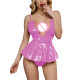 Faux Latex Look Bodysuit for Womens Nightclub High Cut Leg Wet Look Bodysuit Female Sexy Hollow Outfit Vinyl PVC Leather Rompers