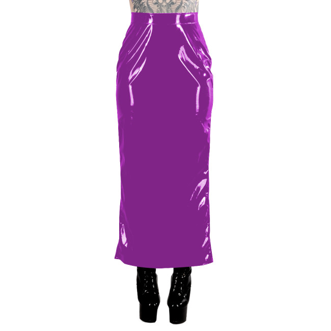 Ladies Fetish PVC Leather Long Skirt Elegant Casual High Waist Straight Skirts for Womens Streetwear Party Sexy Mistress Skirts