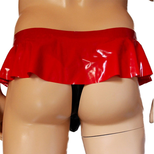 Glossy PVC Leather Men's T-back Panties with Skirted Gay Male Sexy Miniskirt Pouch String Thong Erotic Sissy Lingerie Underpant