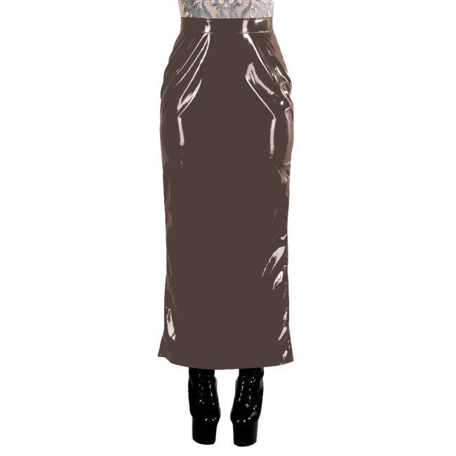 Ladies Fetish PVC Leather Long Skirt Elegant Casual High Waist Straight Skirts for Womens Streetwear Party Sexy Mistress Skirts