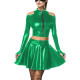 Women's Metallic Mock Neck Shiny Crop Top Pleated Short Skirt Pole Dancing Wetlook Two-Piece Clubwear Raves Party Outfit Set 7XLreetwear Casual Outfits