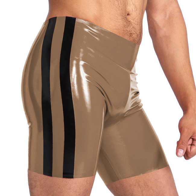 Wet Look Patent Leather Hot Pants Mens Side Stripe PVC Shiny Shorts Underwear Nightclub Party Performance Costume Clubwear 7XL