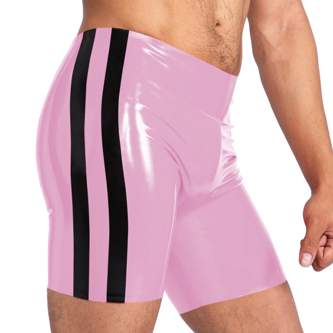 Wet Look Patent Leather Hot Pants Mens Side Stripe PVC Shiny Shorts Underwear Nightclub Party Performance Costume Clubwear 7XL