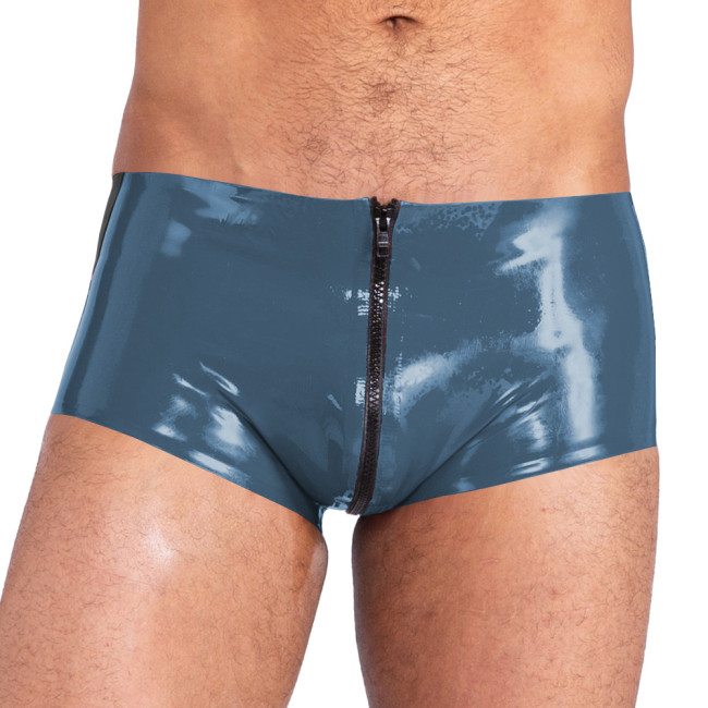 Mens PVC Glossy Boxer Briefs Wet Look Patent Leather Hot Pants Exotic Sexy Zipper Open Crotch Underpant Shorts Nightclub Costume