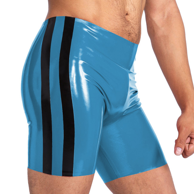 Wet Look Patent Leather Hot Pants Mens Side Stripe PVC Shiny Shorts Underwear Nightclub Party Performance Costume Clubwear 7XL