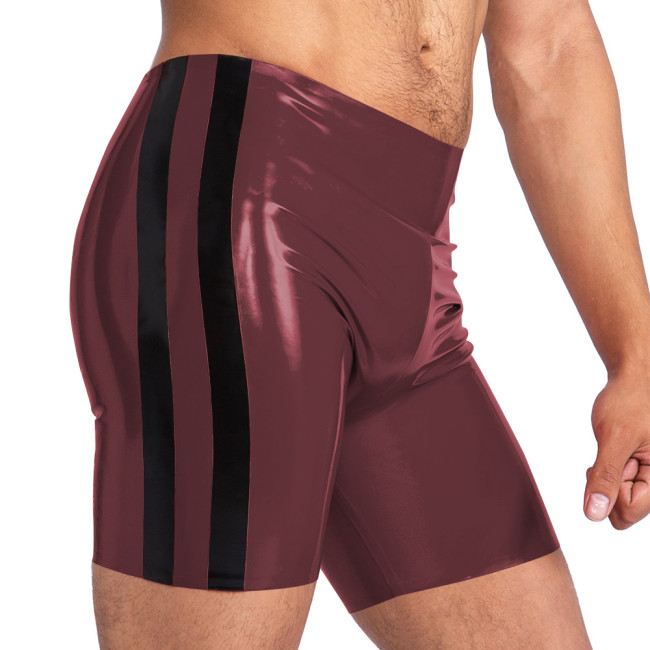 Wet Look Patent Leather Hot Pants Mens Side Stripe PVC Shiny Shorts Underwear Nightclub Party Performance Costume Clubwear 7XL