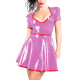 Women A-line Pleated Wet Look Dress for Club Party Outfits Faux PVC Leather Sweetheart Collar Short Gown Sissy Fetish Mini Dress