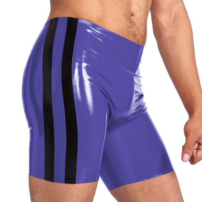 Wet Look Patent Leather Hot Pants Mens Side Stripe PVC Shiny Shorts Underwear Nightclub Party Performance Costume Clubwear 7XL