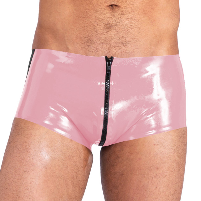 Mens PVC Glossy Boxer Briefs Wet Look Patent Leather Hot Pants Exotic Sexy Zipper Open Crotch Underpant Shorts Nightclub Costume