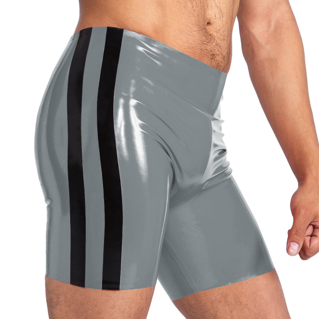 Wet Look Patent Leather Hot Pants Mens Side Stripe PVC Shiny Shorts Underwear Nightclub Party Performance Costume Clubwear 7XL