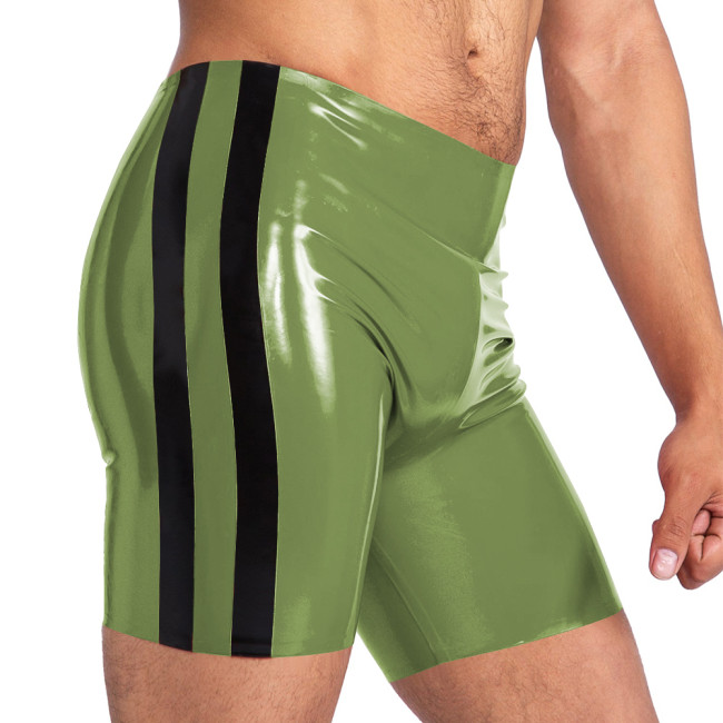 Wet Look Patent Leather Hot Pants Mens Side Stripe PVC Shiny Shorts Underwear Nightclub Party Performance Costume Clubwear 7XL