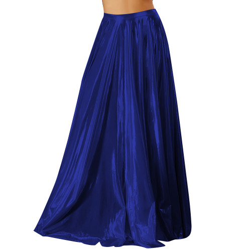 Elegant Glitter Metallic Party Long Skirts Womens High Waist Pleated Swing Prom Skirt Liquid Metallic Floor-length Club Skirts