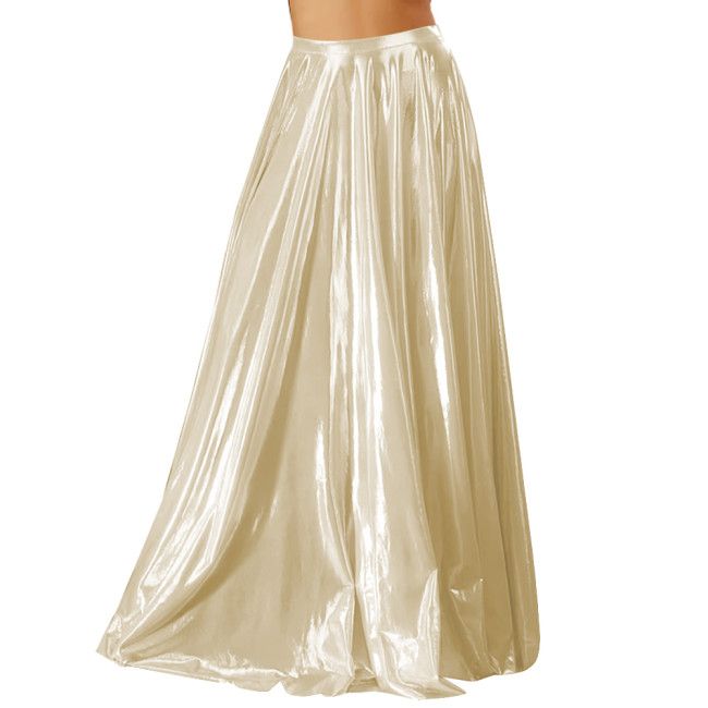 Elegant Glitter Metallic Party Long Skirts Womens High Waist Pleated Swing Prom Skirt Liquid Metallic Floor-length Club Skirts