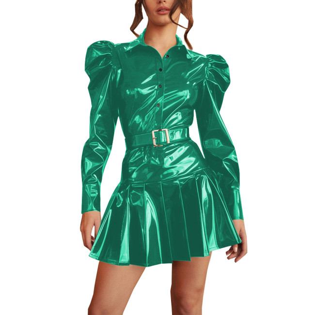 Elegant Chic Pleated Slim and Flared Mini Dress Puff Long Sleeve Ruffle Short Dress Womens Clothing Casual Party Cocktail Dress