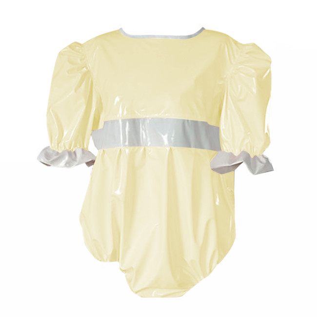 Adult Baby Sexy Puff Short Sleeved Bodysuit Glossy PVC Leather Sissy High Cut Jumpsuit Halloween Party Maid Gothic Rompers 7XLer Exotic Teddies Body Top