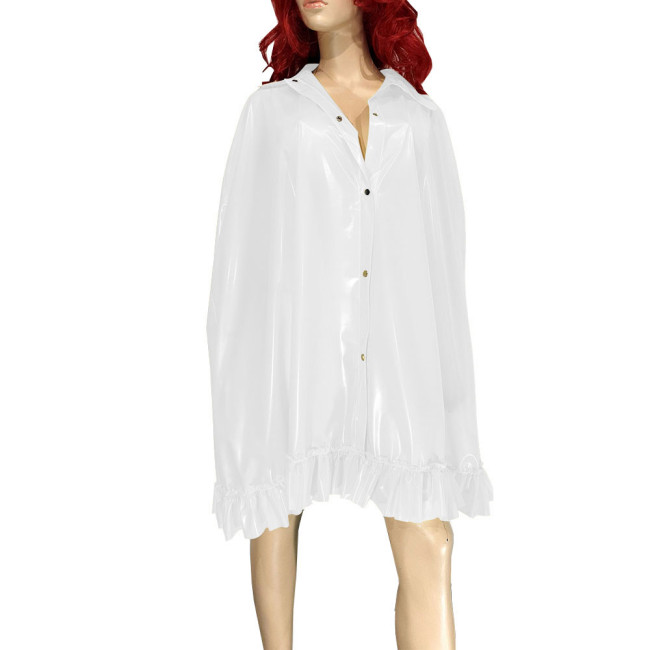 Exotic Plastic Cloak Cape Sissy Party Club Clear PVC Shawl Short Robe Steampunk Gothic Ruffle Hem Front Pressing Button Cloak