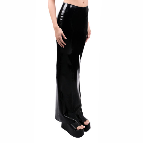 Sissy High Waist Faux Latex Long Skirt Sexy Stretch PVC Bodycon Pencil Skirts Shiny Zipper Split Back Gothic Skirts Clubwear