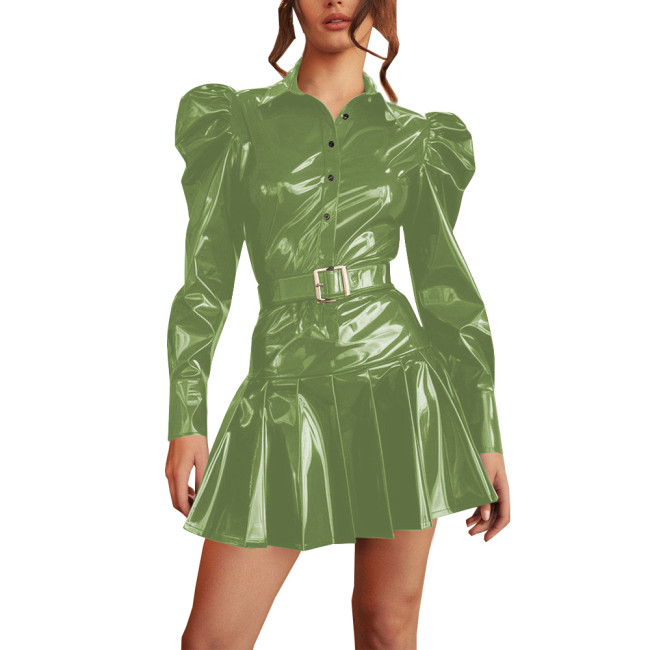Elegant Chic Pleated Slim and Flared Mini Dress Puff Long Sleeve Ruffle Short Dress Womens Clothing Casual Party Cocktail Dress