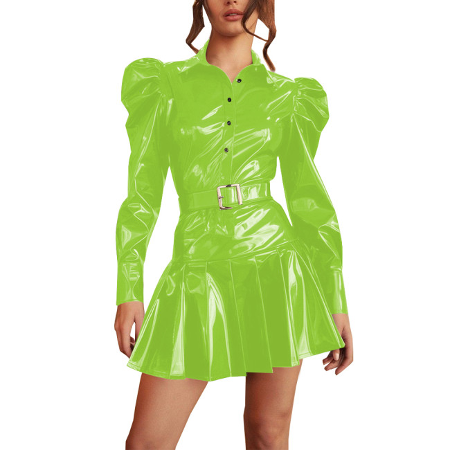 Elegant Chic Pleated Slim and Flared Mini Dress Puff Long Sleeve Ruffle Short Dress Womens Clothing Casual Party Cocktail Dress