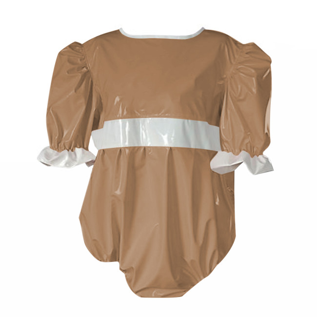 Adult Baby Sexy Puff Short Sleeved Bodysuit Glossy PVC Leather Sissy High Cut Jumpsuit Halloween Party Maid Gothic Rompers 7XLer Exotic Teddies Body Top
