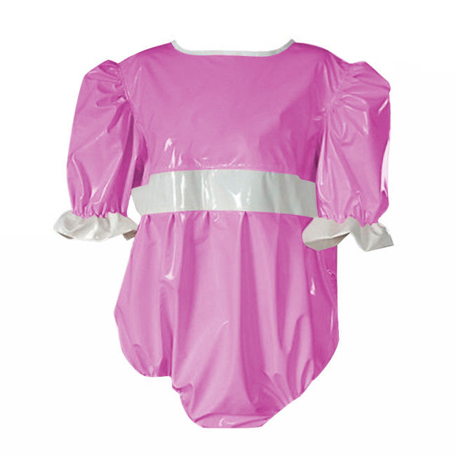 Adult Baby Sexy Puff Short Sleeved Bodysuit Glossy PVC Leather Sissy High Cut Jumpsuit Halloween Party Maid Gothic Rompers 7XLer Exotic Teddies Body Top