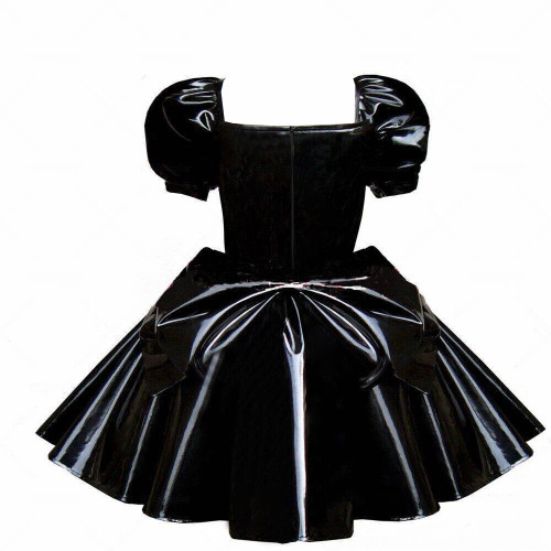 Cross-dressers Sweetheart Neck Puff Sleeve Mini Dress Shiny PVC Leather Pleated A-line Party Dress Cosplay Princess Dress OutfitCasual Party Cocktail Dress