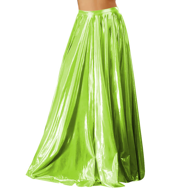 Elegant Glitter Metallic Party Long Skirts Womens High Waist Pleated Swing Prom Skirt Liquid Metallic Floor-length Club Skirts