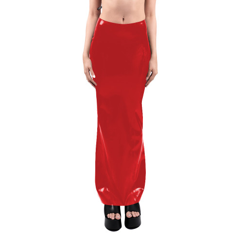 Sissy High Waist Faux Latex Long Skirt Sexy Stretch PVC Bodycon Pencil Skirts Shiny Zipper Split Back Gothic Skirts Clubwear