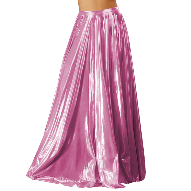 Elegant Glitter Metallic Party Long Skirts Womens High Waist Pleated Swing Prom Skirt Liquid Metallic Floor-length Club Skirts