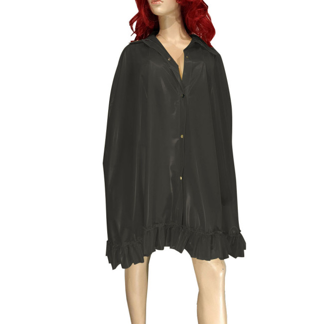 Exotic Plastic Cloak Cape Sissy Party Club Clear PVC Shawl Short Robe Steampunk Gothic Ruffle Hem Front Pressing Button Cloak