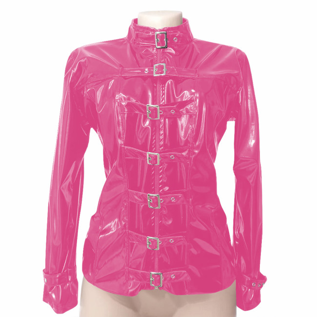 Steampunk Latex-look Bondage Jacket Mens Womens PVC Vinly Leather Buckle Jackets T-shirt Tops Party Club Long Sleeved Jackets