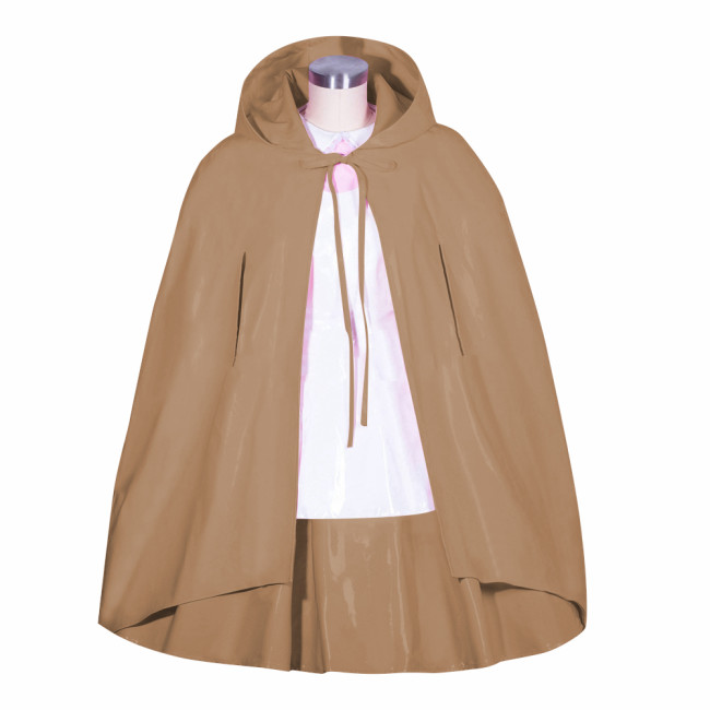 Vinyl PVC Leather Hooded Cloak Cape for Halloween Party Cosplay Costume Unisex Solid Color Wetlook Poncho Gothic Cloak Clubwear