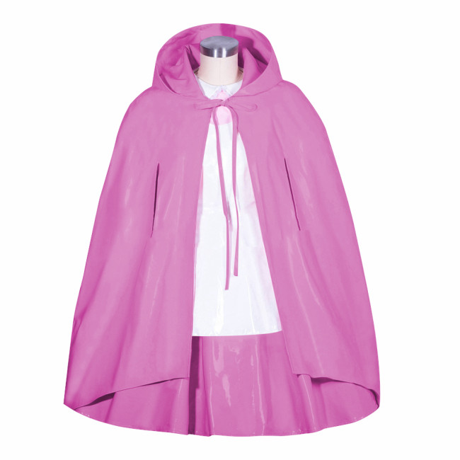 Vinyl PVC Leather Hooded Cloak Cape for Halloween Party Cosplay Costume Unisex Solid Color Wetlook Poncho Gothic Cloak Clubwear