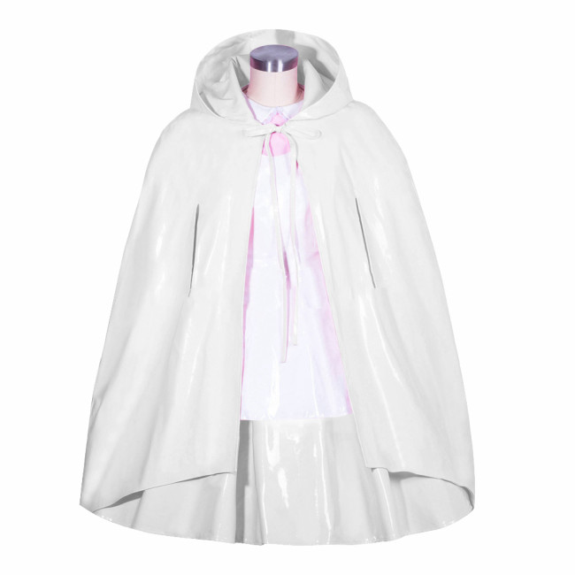 Vinyl PVC Leather Hooded Cloak Cape for Halloween Party Cosplay Costume Unisex Solid Color Wetlook Poncho Gothic Cloak Clubwear