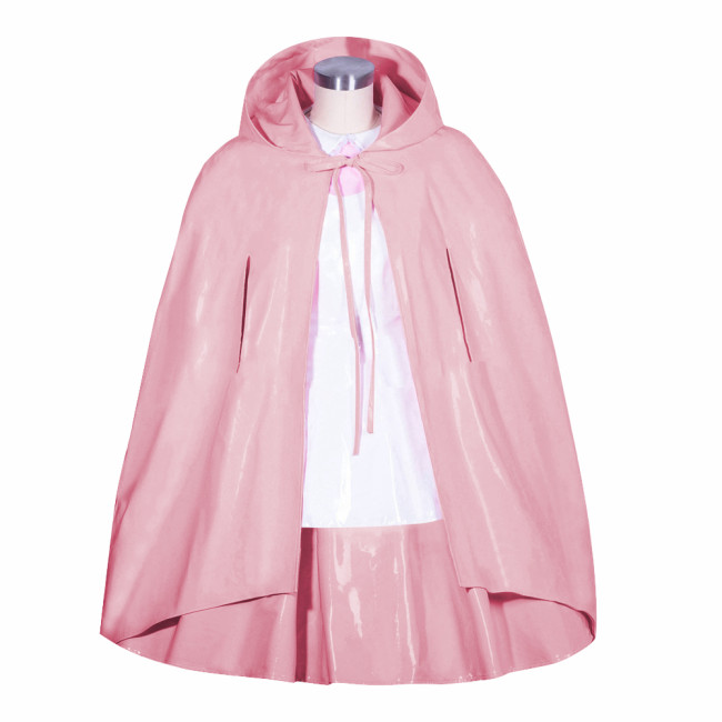 Vinyl PVC Leather Hooded Cloak Cape for Halloween Party Cosplay Costume Unisex Solid Color Wetlook Poncho Gothic Cloak Clubwear