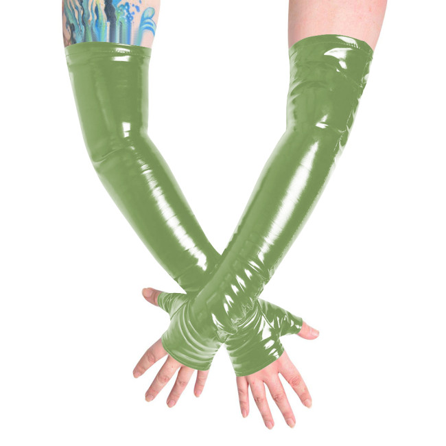 Unisex Long Gloves PVC Patent Leather Fingerless Half Finger Gloves Wristlet Evening Party Club Arm Warmer Cosplay Accessories