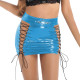 Wet Look Hollow Out Patent Leather Mini Skirts Punk Gothic Bodycon Lace-up Pencil Skirts Vinyl PVC Leather Miniskirts Clubwearnce A-Line Skater Skirt
