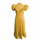 Retro High Waist Long Dress Sissy Elegant Puff Short Sleeves A-Line Dress with Ruffle Trim Vinyl PVC Leather Princess Style Robe